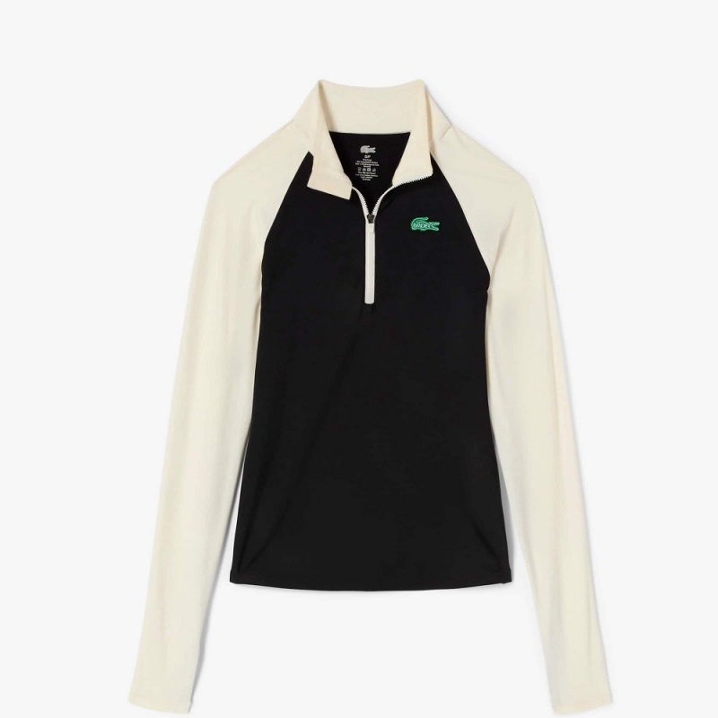 Women's Lacoste Lacoste x Bandier Pro Fleece Quarter-Zip Sweatshirt Black White | VKN234906