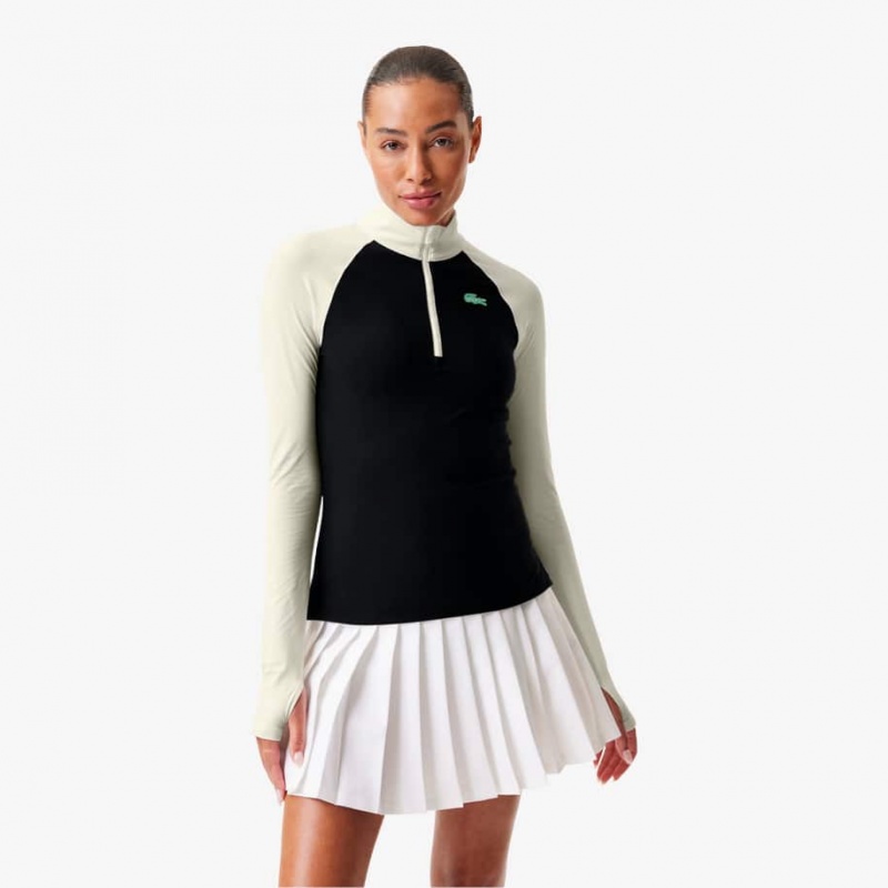 Women\'s Lacoste Lacoste x Bandier Pro Fleece Quarter-Zip Sweatshirt Black White | VKN234906