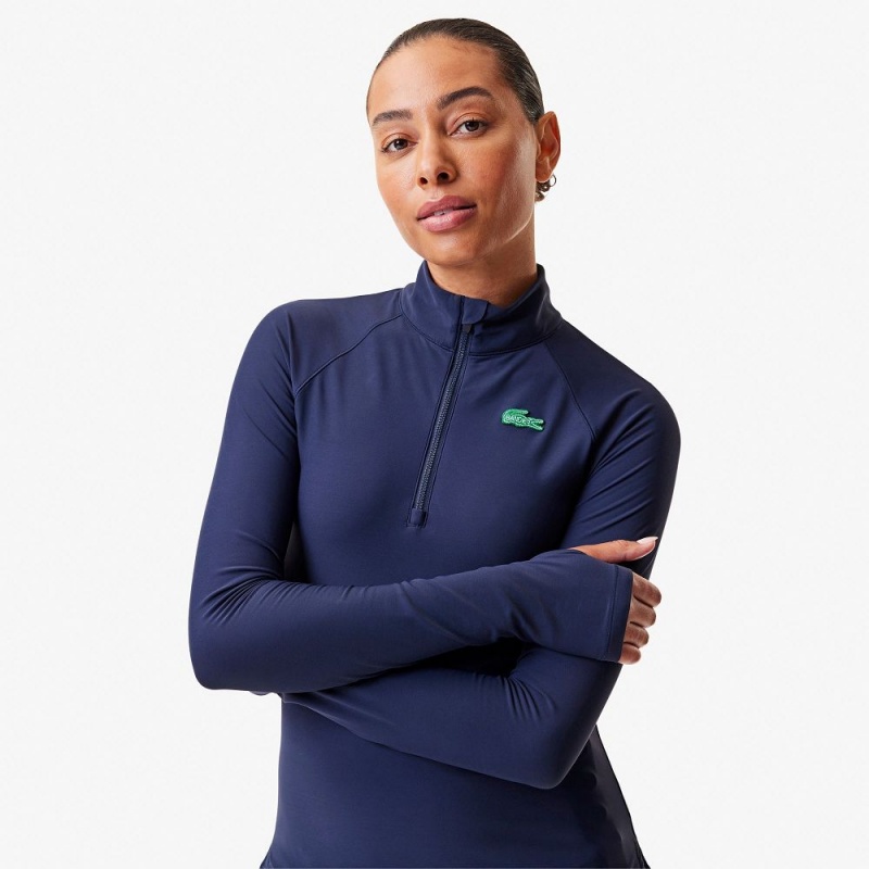 Women's Lacoste Lacoste x Bandier Pro Fleece Quarter-Zip Sweatshirt Navy Blue | PQD073142