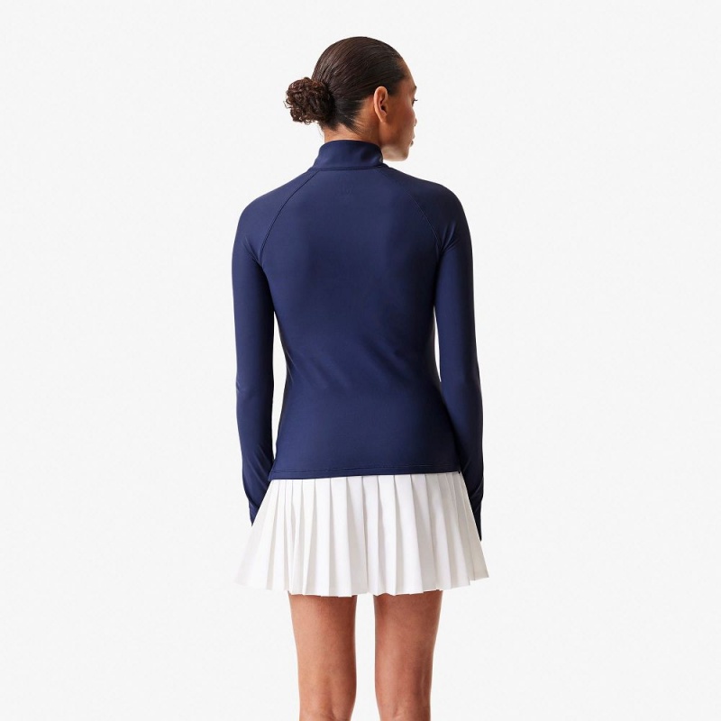 Women's Lacoste Lacoste x Bandier Pro Fleece Quarter-Zip Sweatshirt Navy Blue | PQD073142