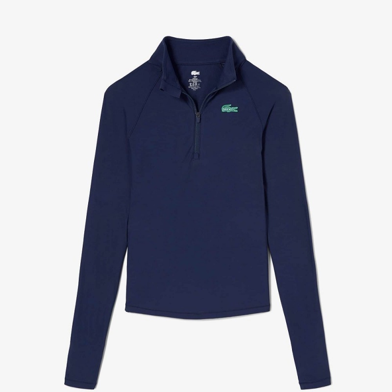 Women's Lacoste Lacoste x Bandier Pro Fleece Quarter-Zip Sweatshirt Navy Blue | PQD073142