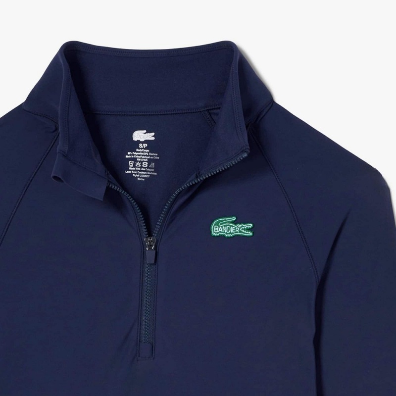 Women's Lacoste Lacoste x Bandier Pro Fleece Quarter-Zip Sweatshirt Navy Blue | PQD073142