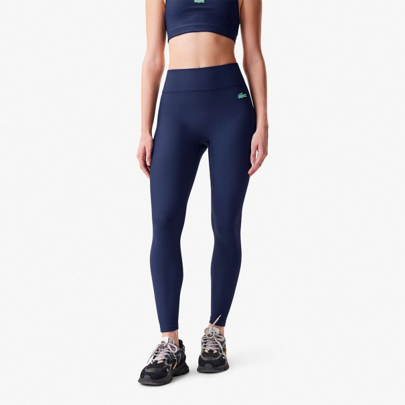 Women's Lacoste Lacoste x Bandier Ribbed Leggings Navy Blue | IZV358142