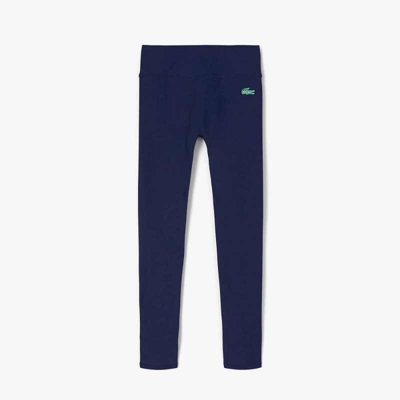 Women's Lacoste Lacoste x Bandier Ribbed Leggings Navy Blue | IZV358142