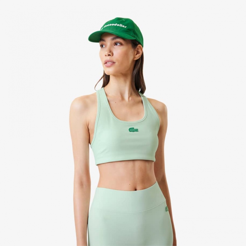 Women's Lacoste Lacoste x Bandier Ribbed Sports Bra Green | JDR294076