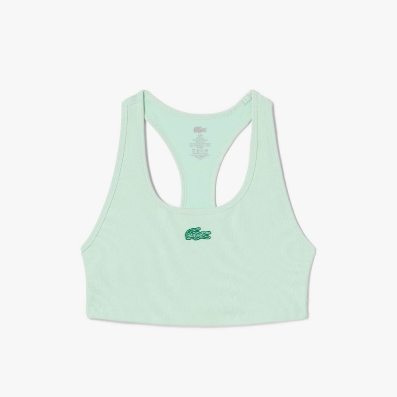 Women's Lacoste Lacoste x Bandier Ribbed Sports Bra Green | JDR294076