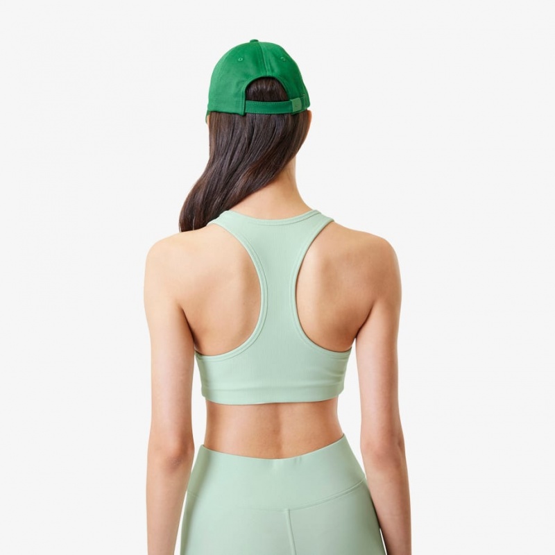 Women's Lacoste Lacoste x Bandier Ribbed Sports Bra Green | JDR294076