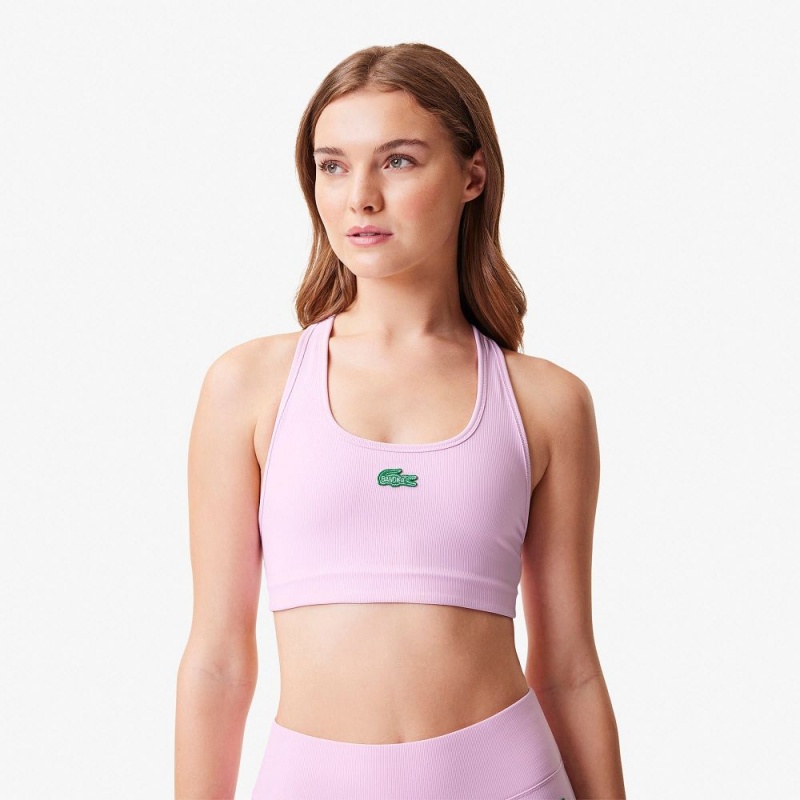 Women's Lacoste Lacoste x Bandier Ribbed Sports Bra Pink | IBJ413269