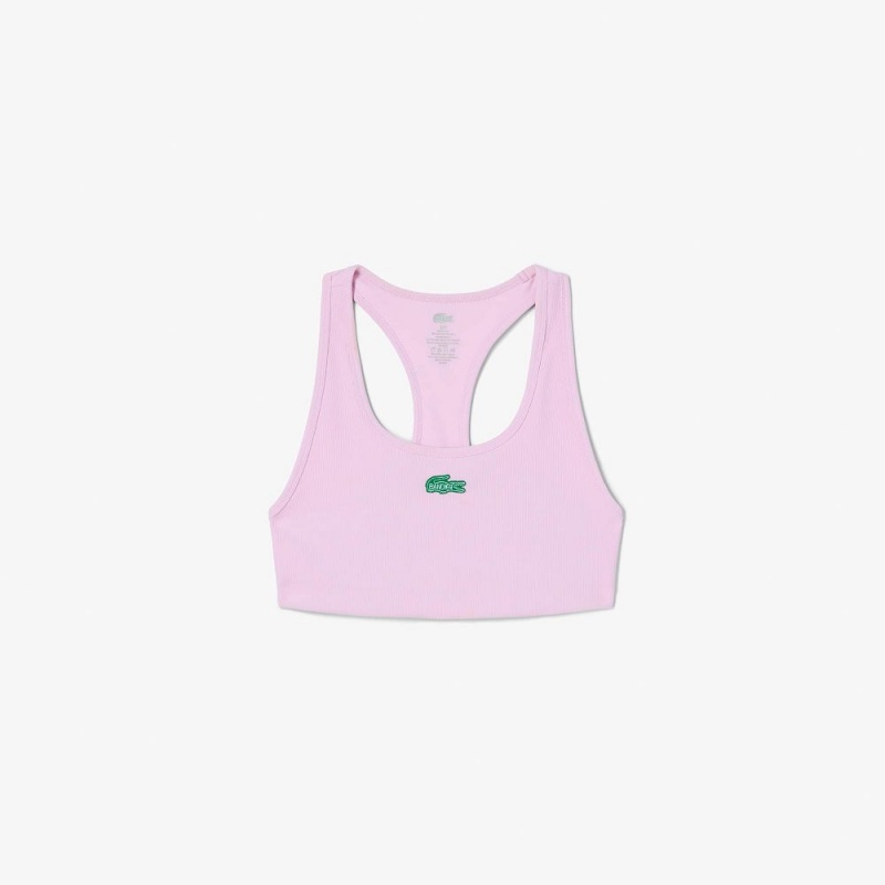 Women's Lacoste Lacoste x Bandier Ribbed Sports Bra Pink | IBJ413269