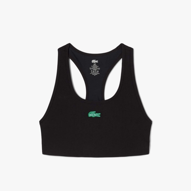 Women's Lacoste Lacoste x Bandier Ribbed Sports Bra Black | ALM065239