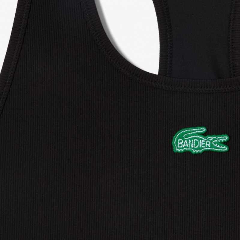 Women's Lacoste Lacoste x Bandier Ribbed Sports Bra Black | ALM065239