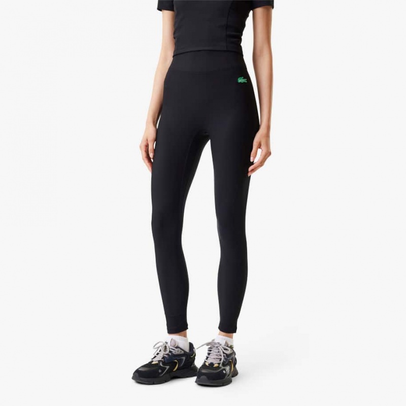 Women's Lacoste Lacoste x Bandier Ribbed Leggings Black | TDO504172