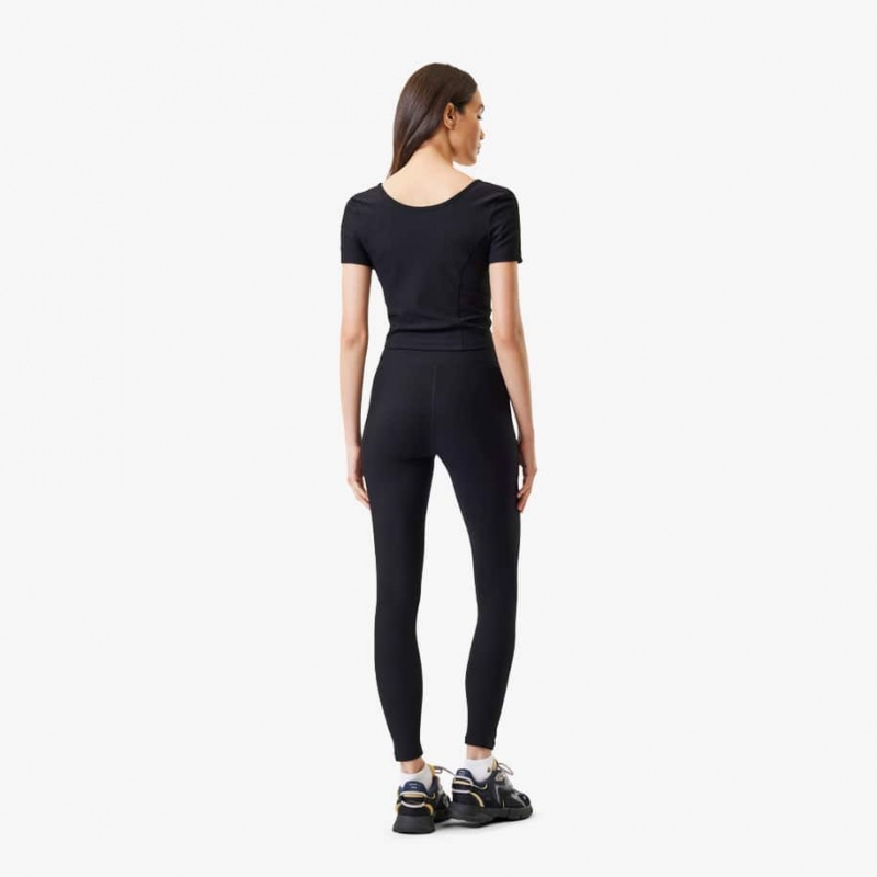 Women's Lacoste Lacoste x Bandier Ribbed Leggings Black | TDO504172