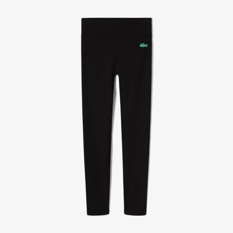 Women's Lacoste Lacoste x Bandier Ribbed Leggings Black | TDO504172