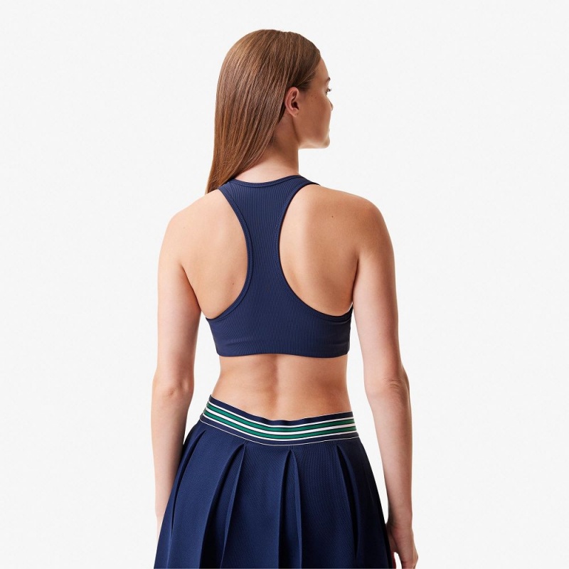 Women's Lacoste Lacoste x Bandier Ribbed Sports Bra Navy Blue | GSQ208536