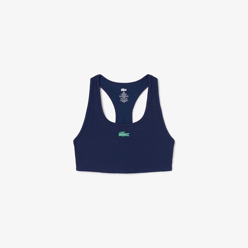 Women's Lacoste Lacoste x Bandier Ribbed Sports Bra Navy Blue | GSQ208536