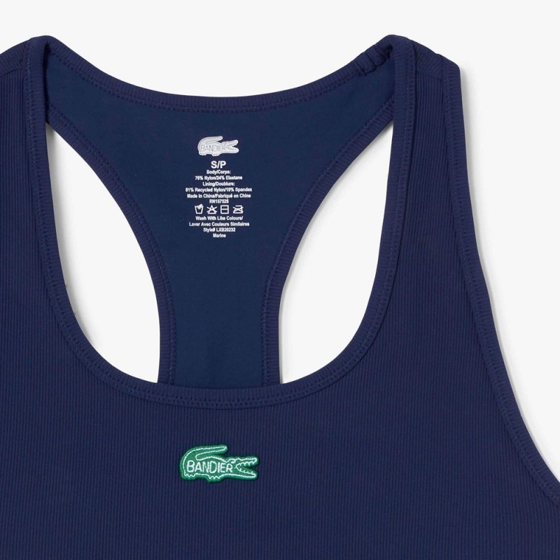 Women's Lacoste Lacoste x Bandier Ribbed Sports Bra Navy Blue | GSQ208536