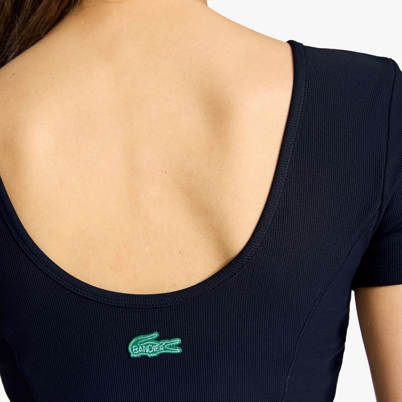 Women's Lacoste Lacoste x Bandier Short Sleeve Tank Top Black | VBR351074