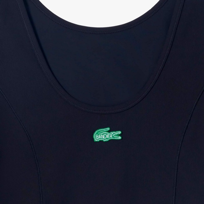 Women's Lacoste Lacoste x Bandier Short Sleeve Tank Top Black | VBR351074