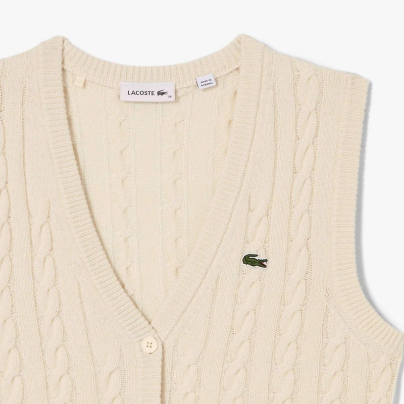 Women's Lacoste Lacoste x Bandier Sleeveless Cashmere Cardigan White | KRH034892