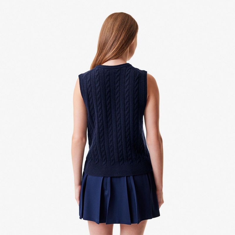 Women's Lacoste Lacoste x Bandier Sleeveless Cashmere Cardigan Navy Blue | PRU894275