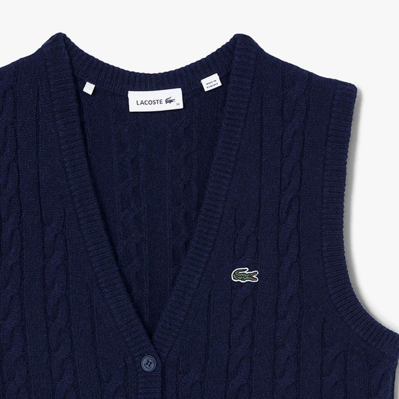 Women's Lacoste Lacoste x Bandier Sleeveless Cashmere Cardigan Navy Blue | PRU894275