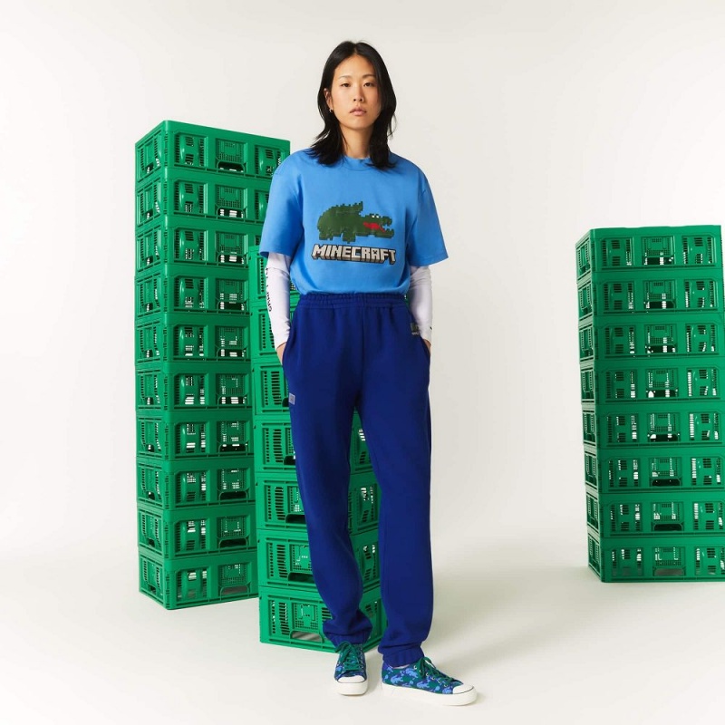 Women's Lacoste Lacoste x Minecraft Organic Cotton Fleece Sweatpants Blue | IVD127389