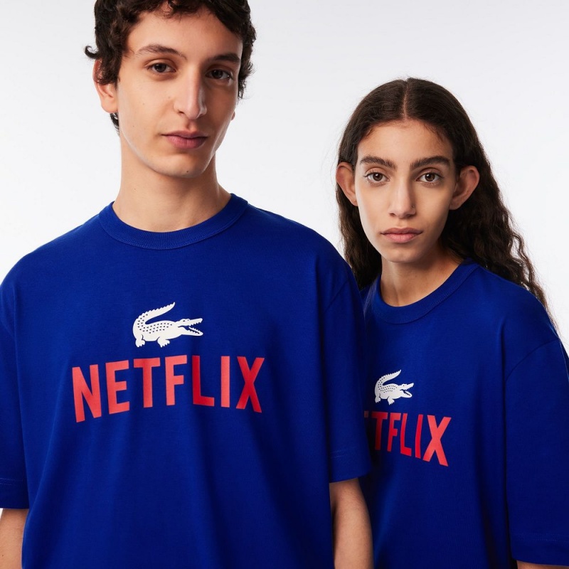 Women's Lacoste Lacoste x Netflix Loose Fit Organic Cotton T-Shirt Gentian blue | OBJ057912