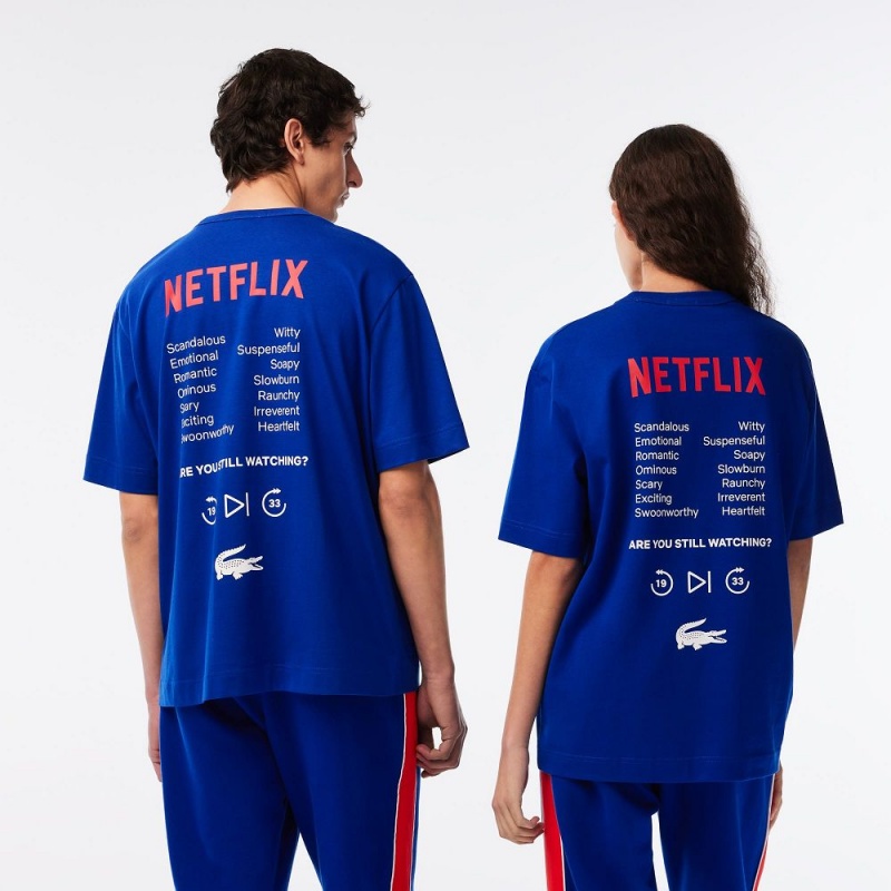 Women's Lacoste Lacoste x Netflix Loose Fit Organic Cotton T-Shirt Gentian blue | OBJ057912