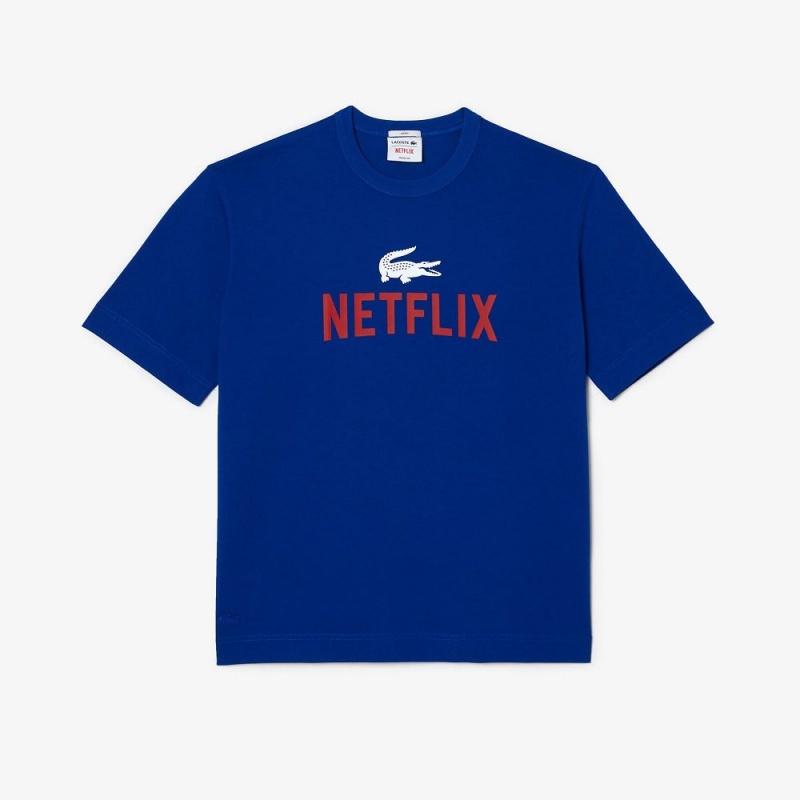 Women's Lacoste Lacoste x Netflix Loose Fit Organic Cotton T-Shirt Gentian blue | OBJ057912