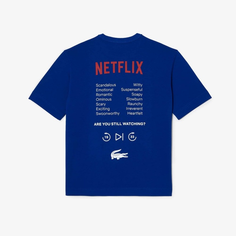 Women's Lacoste Lacoste x Netflix Loose Fit Organic Cotton T-Shirt Gentian blue | OBJ057912