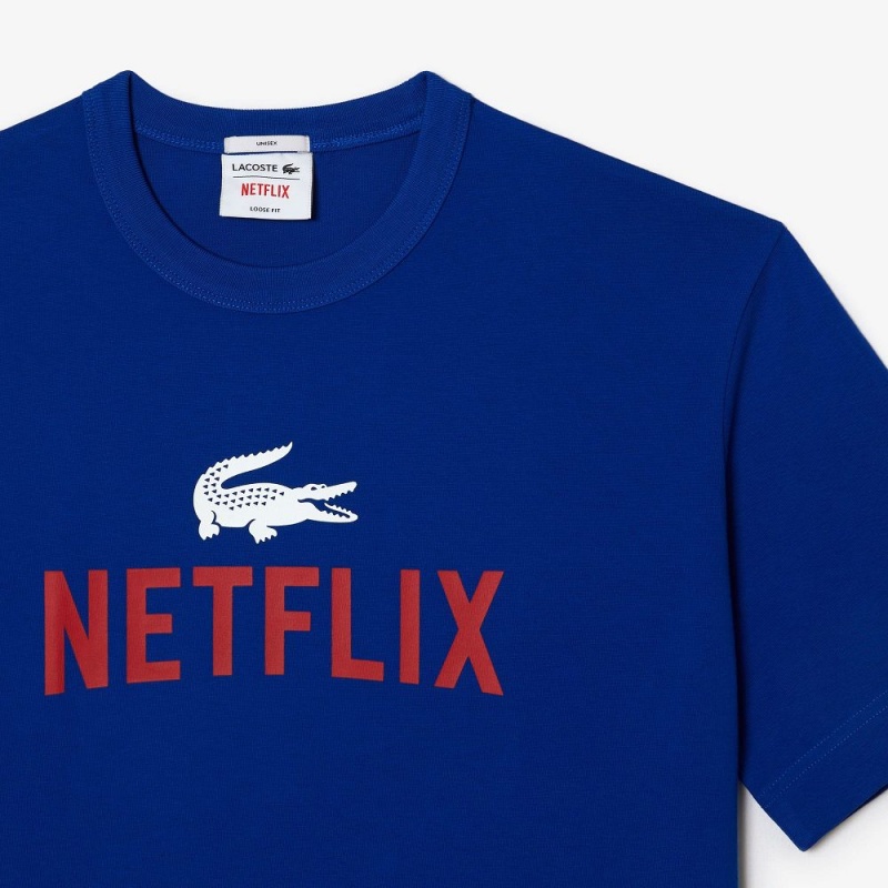 Women's Lacoste Lacoste x Netflix Loose Fit Organic Cotton T-Shirt Gentian blue | OBJ057912