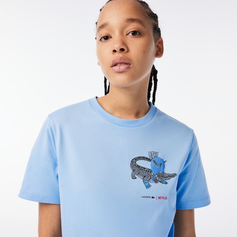 Women's Lacoste Lacoste x Netflix Organic Cotton Jersey T-Shirt Pastel blue | LWT452703