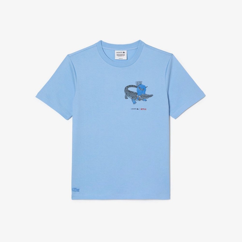 Women's Lacoste Lacoste x Netflix Organic Cotton Jersey T-Shirt Pastel blue | LWT452703