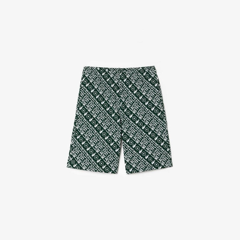 Women's Lacoste Lacoste x Netflix Organic Cotton Print Shorts Green White | ICT824316