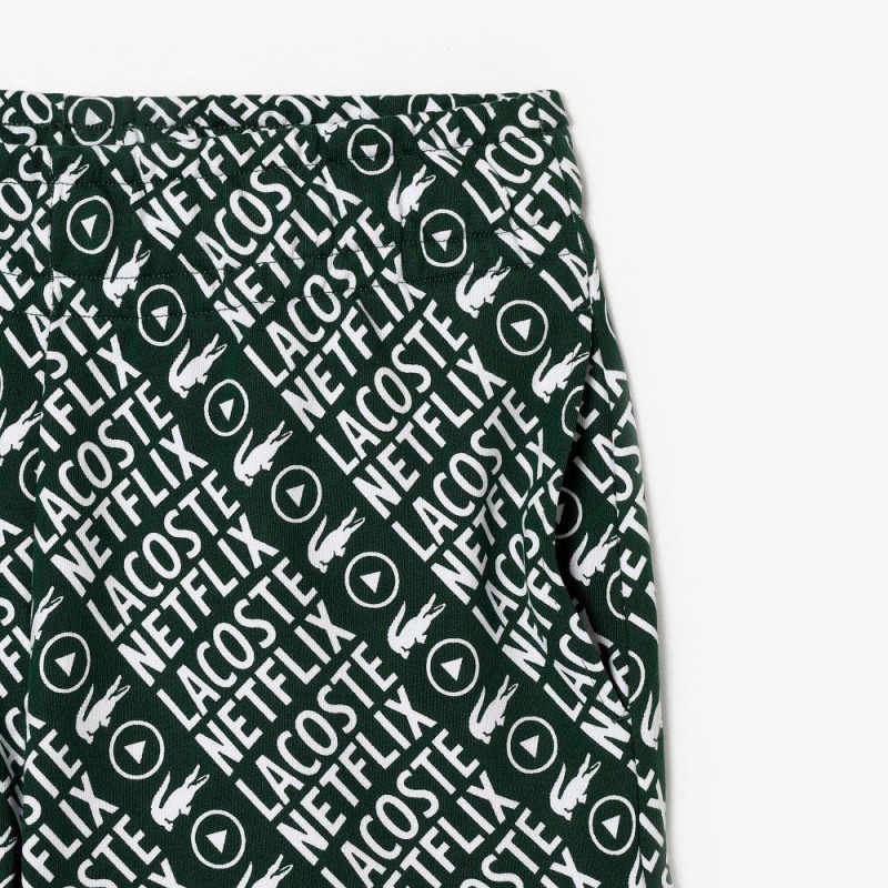 Women's Lacoste Lacoste x Netflix Organic Cotton Print Shorts Green White | ICT824316