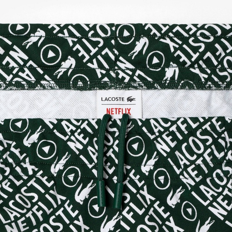 Women's Lacoste Lacoste x Netflix Organic Cotton Print Shorts Green White | ICT824316