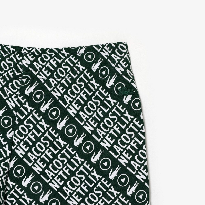 Women's Lacoste Lacoste x Netflix Organic Cotton Print Shorts Green White | ICT824316