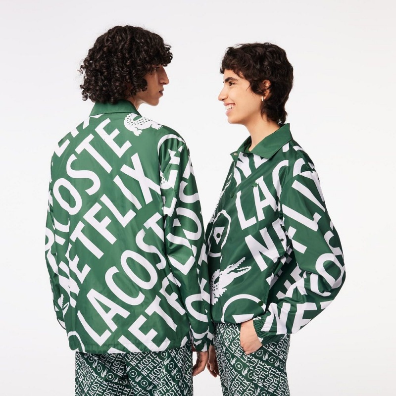 Women's Lacoste Lacoste x Netflix Printed Polo Jackets Green White | KUX549218