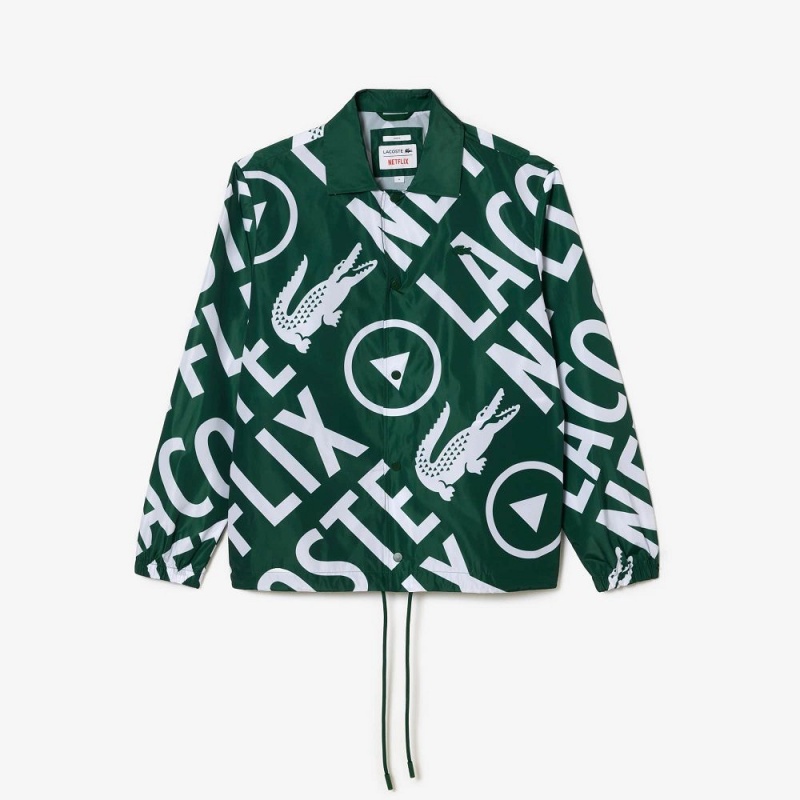 Women's Lacoste Lacoste x Netflix Printed Polo Jackets Green White | KUX549218