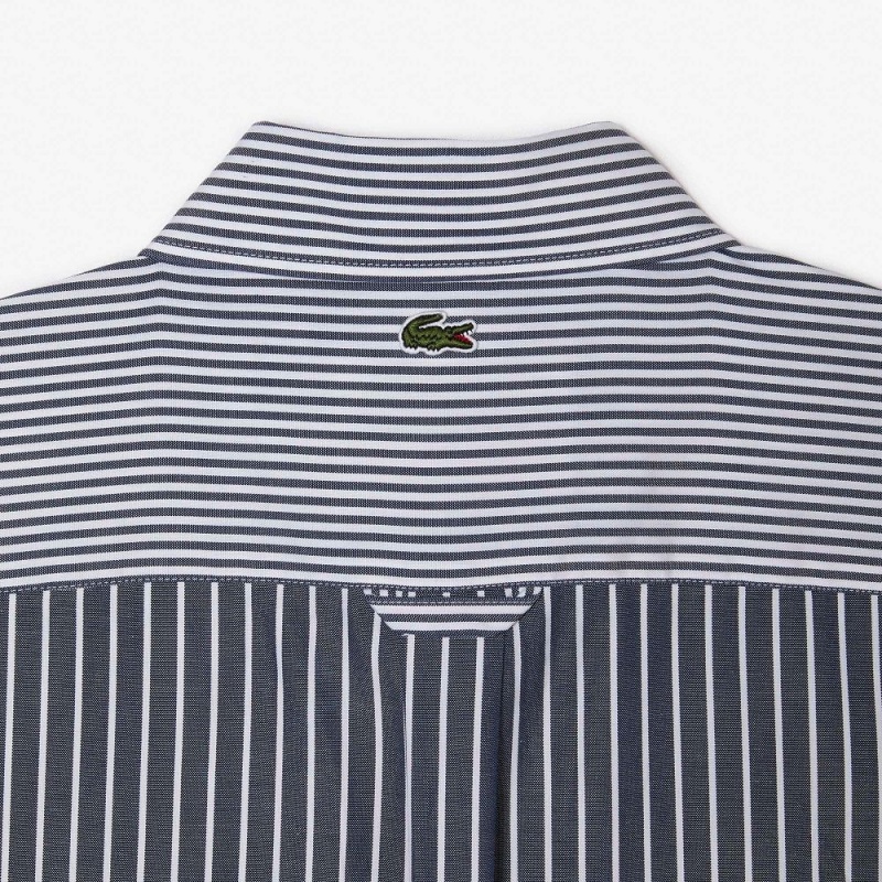 Women's Lacoste Large Croc Striped Cotton Shirt White Navy Blue | MTY298671