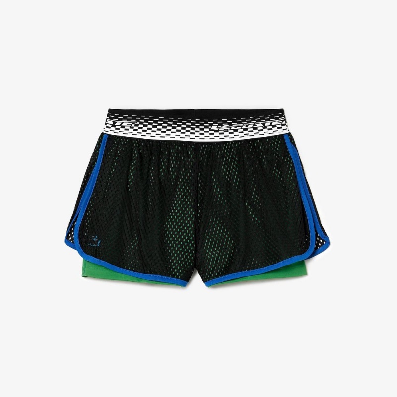 Women's Lacoste Lined Tennis Ultra-Dry Shorts Black Green | FMQ862193