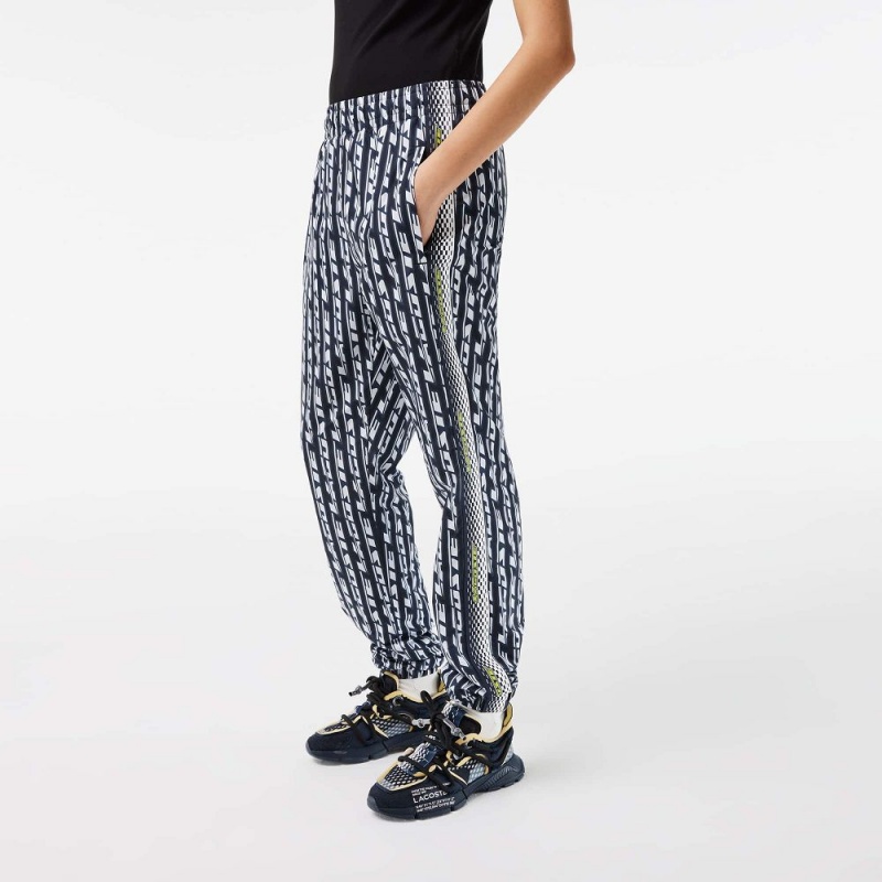 Women's Lacoste Logo Print Joggers Black Blue White | VGP298063