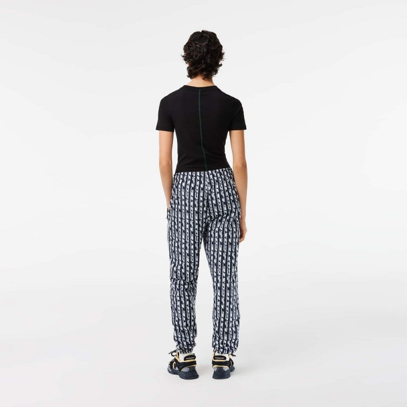 Women's Lacoste Logo Print Joggers Black Blue White | VGP298063