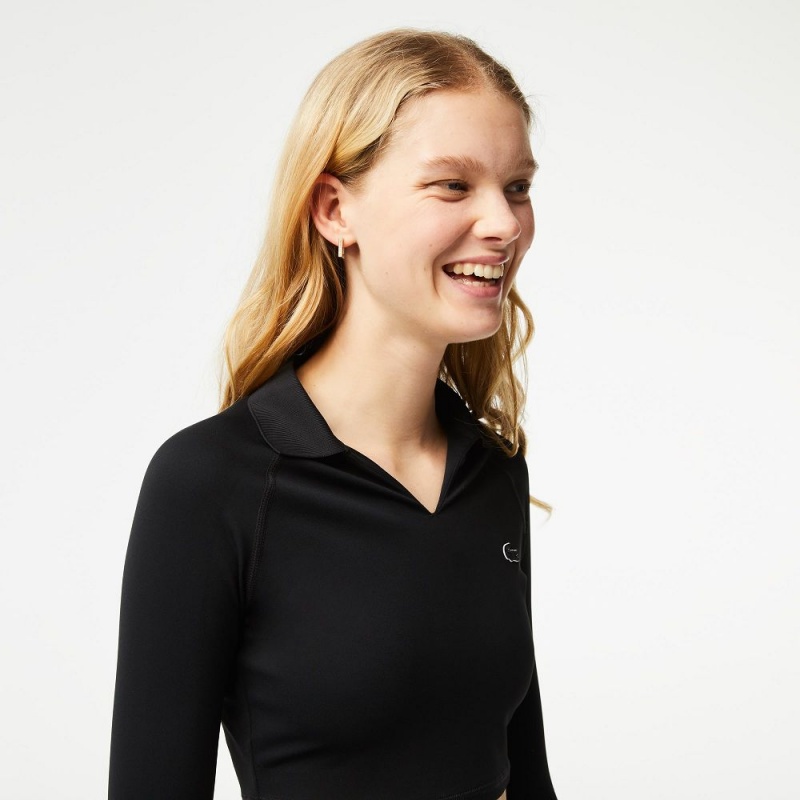 Women's Lacoste Long Sleeve Cropped Shirt Polo Shirts Black | VNF098314