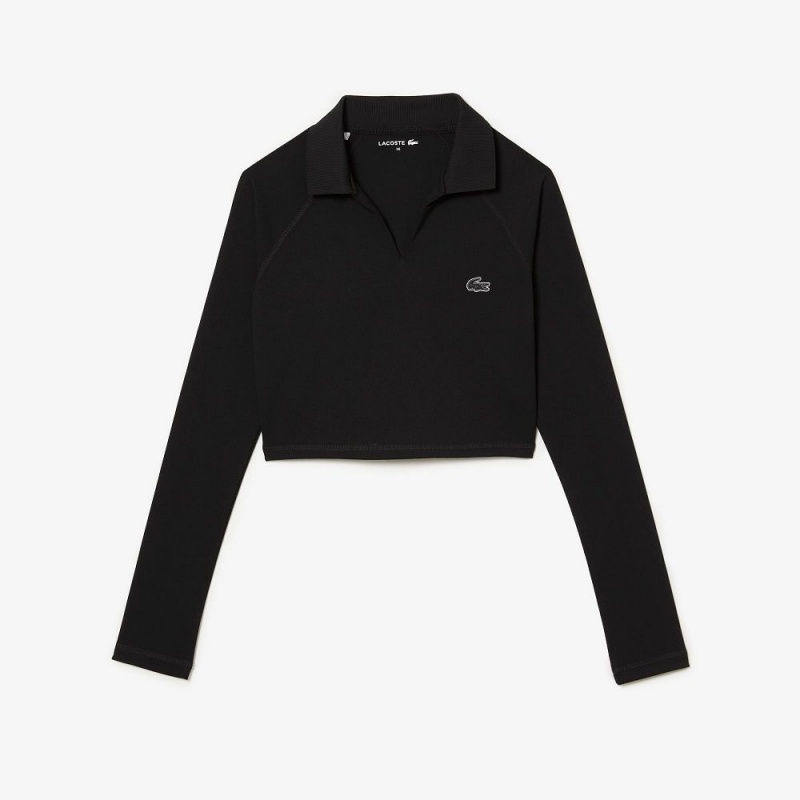 Women's Lacoste Long Sleeve Cropped Shirt Polo Shirts Black | VNF098314