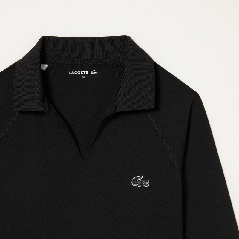 Women's Lacoste Long Sleeve Cropped Shirt Polo Shirts Black | VNF098314