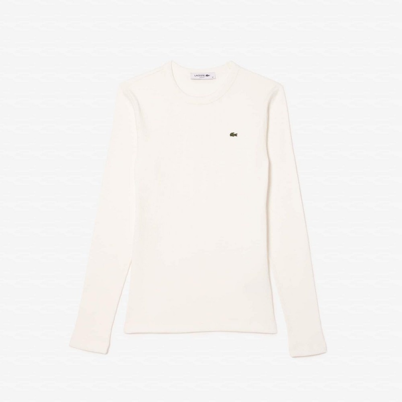 Women's Lacoste Long Sleeve Ribbed Cotton T-Shirt White | FTX516024