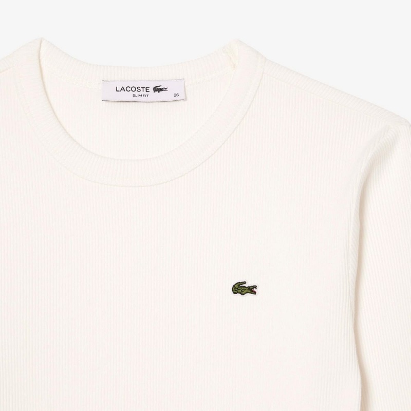 Women's Lacoste Long Sleeve Ribbed Cotton T-Shirt White | FTX516024