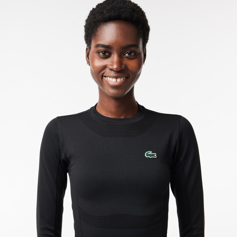 Women's Lacoste Long Sleeve Seamless Sport Crop Top T-Shirt Black | PWY931264